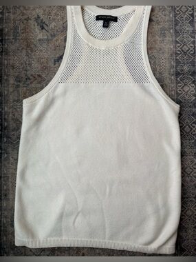 Banana Republic Ivory Knit Tank Mesh Panel Sleeveless Top XS